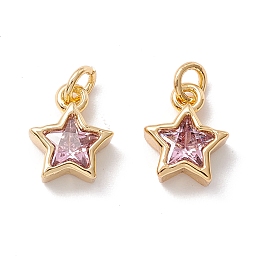 Honeyhandy Brass Cubic Zirconia Charms, Real 18K Gold Plated, Star, Plum, 9x7.5x3mm, Hole: 2.5mm