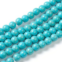 Honeyhandy Synthetic Turquoise Beads Strands, Dyed, Round, Dark Cyan, 8mm, Hole: 1.4mm, about 48pcs/strand, 14.40 inch(36.6cm)