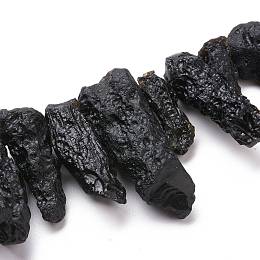 Honeyhandy Natural Tektite Beads Strands, Rough Raw Stone, Top Drilled, Nuggets, 21~50x9~20x7~19mm, Hole: 0.8mm, about 32pcs/Strand, 16.54 inch(42cm)