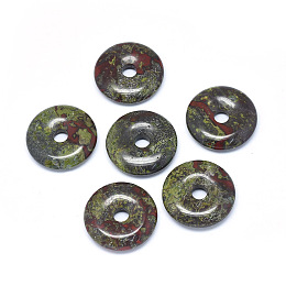 Honeyhandy Natural Dragon Blood Pendants, Donut/Pi Disc, Donut Width: 12mm, 30x5~7mm, Hole: 6mm