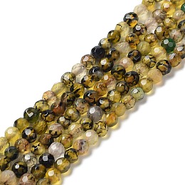 Natural Agate Beads Strands, Faceted Round, Dyed & Heated, Olive, 3.7~4x3.9~4.3mm, Hole: 0.8mm, about 89~93pcs/strand, 13.98''(35.5cm)