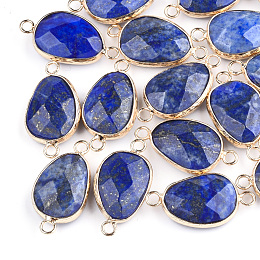 Honeyhandy Natural Lapis Lazuli Links connectors, with Brass Findings, Nickel Free, Faceted, teardrop, Golden, 27.5x14.5~15x6~6.5mm, Hole: 2mm