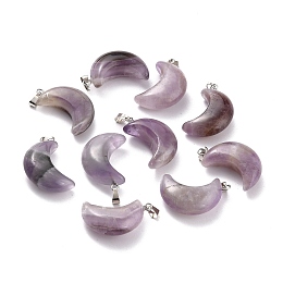 Honeyhandy Natural Amethyst Pendants, with Platinum Brass Loops, Moon, 29x18~21x7~10mm, Hole: 6x3mm