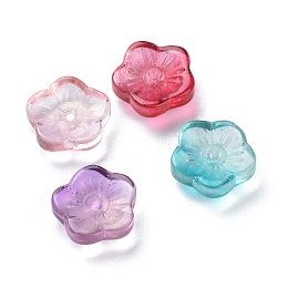 Honeyhandy Transparent Glass Beads, with Glitter Gold Powder, Flowers, Mixed Color, 8x3mm, Hole: 1mm