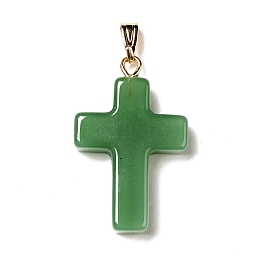 Honeyhandy Glass Pendants, with Golden Plated Iron Findings, Cross, Green, 28.5x18x4.5mm, Hole: 5.5x3mm