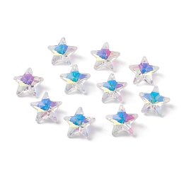 Honeyhandy Electroplate Transparent Glass Pendants, Back Plated, Faceted, Star Charms, Clear, 19x20x9.5~10mm, Hole: 1.2mm