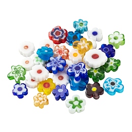 Honeyhandy 30Pcs Handmade Millefiori Glass Beads, Plum Flower, Mixed Color, 8x4mm, Hole: 1mm, 30Pcs/Bag