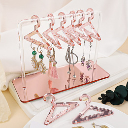 Honeyhandy Acrylic Earrings Display Stands, Clothes Hangers Shaped Dangle Earring Organizer Holder, with 8Pcs Mini Hangers, Misty Rose, 6x15x12cm