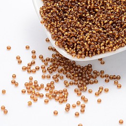 Honeyhandy 12/0 Glass Seed Beads, Silver Lined Round Hole, Round, Dark Goldenrod, 2mm, Hole: 1mm, about 30000 beads/pound