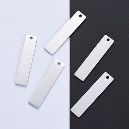 Honeyhandy 304 Stainless Steel Pendants, Manual Polishing, Blank Stamping Tags, Rectangle, Stainless Steel Color, 40x9x1.8mm, Hole: 2mm