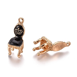 Honeyhandy Alloy Enamel Pendants, Crown Princess Royal Chair, Golden, Black, 25x10x9mm, Hole: 1.8mm