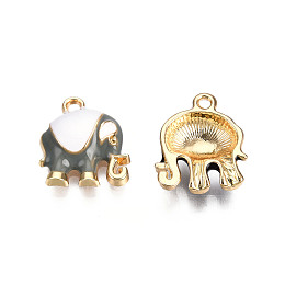 Honeyhandy Alloy Enamel Pendants, Light Gold, Elephant, Light Grey, 17x14.5x5mm, Hole: 1.8mm