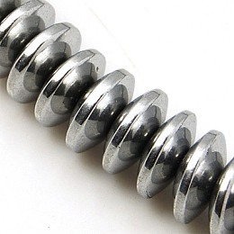 Honeyhandy Non-magnetic Synthetic Hematite Beads Strands, Flat Round, Silver Plated, 8x3mm, Hole: 1mm, about 121pcs/strand, 8.2 inch