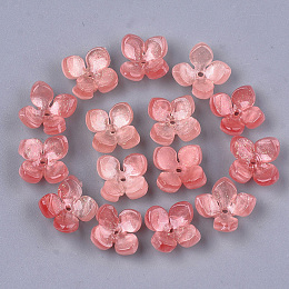 Honeyhandy Cellulose Acetate(Resin) Bead Caps, 4-Petal, Flower, Salmon, 14x14x6mm, Hole: 1.2mm