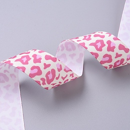 Honeyhandy Leopard Printed Grosgrain Ribbons, for Hair Bows, Headbands, Gift Wrapping, Pearl Pink, 1 inch(25mm), about 5yards/bundle