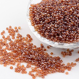 Honeyhandy Round Glass Seed Beads, Trans. Colours Lustered, Dark Goldenrod, Size: about 4mm in diameter, hole: 1.5mm, about 496pcs/50g