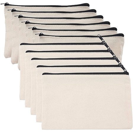 GORGECRAFT 10 Pack Canvas Zipper Bags DIY Craft Blank Makeup Bags Cotton Canvas Pencil Case Multipurpose Cosmetic Travel Toiletry Pouch (Black, 7 x 4.3 inch)