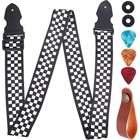 GORGECRAFT Guitar Strap Adjustable with Silicone Strap Buckle, Plastic Guitar Picks and Strap Button for Bass, Electric, Acoustic Guitar, Tartan Pattern