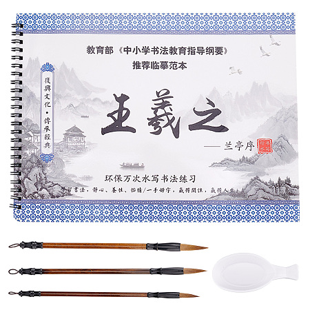 PandaHall Elite No Ink Chinese Calligraphy Set Wang Xi Zhi Chinese Calligraphy Set for Beginners and Professionals Water Writing Magic Cloth 3pcs Traditional Calligraphy Brushes and Water Dish