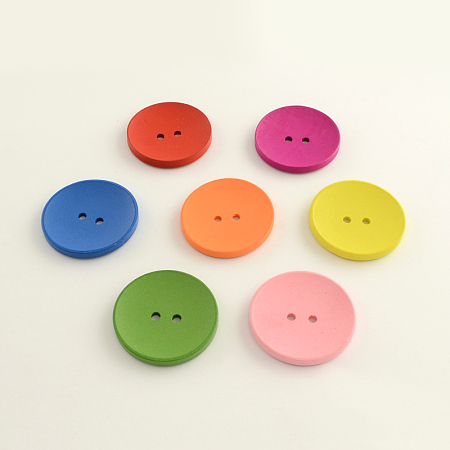 Honeyhandy 2-Hole Flat Round Wooden Buttons, Dyed, Mixed Color, 25x5mm, Hole: 3mm, about 355pcs/500g