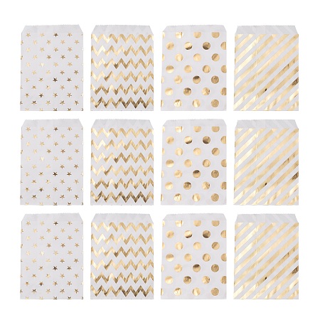 Honeyhandy 100Pcs 4 Patterns Eco-Friendly Kraft Paper Bags, No Handles, for Food Storage Bags, Gift Bags, Shopping Bags, with Diagonal Stripe/Star/Polka Dot/Wave Pattern, 18x13x0.01cm, 25pcs/pattern