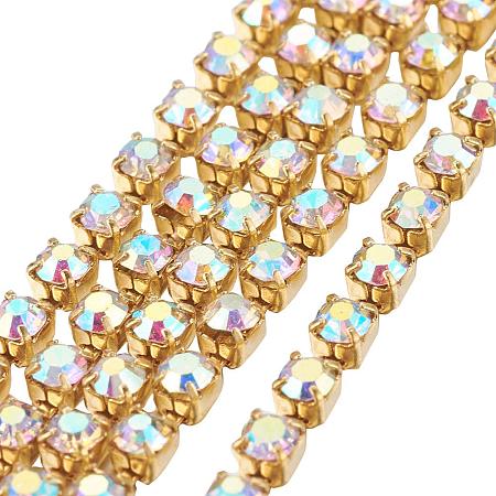 NBEADS 4 Bundles 2mm Grade A Crystal AB Color Rhinestone Chains Close Cup Chain Trimming Claw Chain Craft Jewelry Making Weeding Decor, 4.4m/Bundle