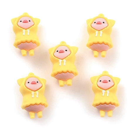 Honeyhandy PVC Pendants, for DIY Keychain Making, Pig with Raincoats, Yellow, 46x28x26mm, Hole: 2.5mm