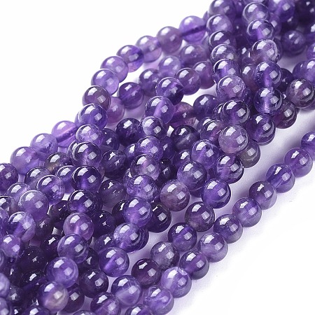 Honeyhandy Natural Amethyst Beads Strands, Round, 4mm, Hole: 0.6mm, about 89pcs/strand, 15.55 inch(39.5cm)
