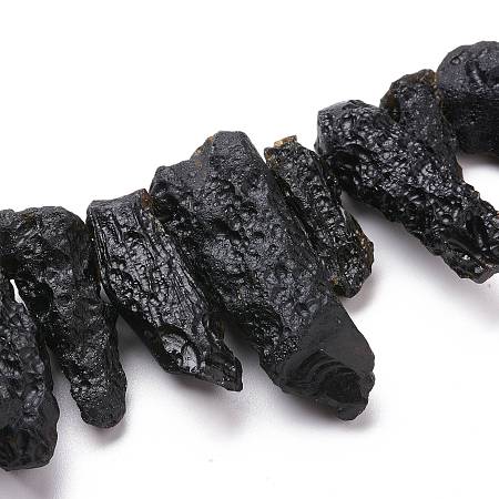 Honeyhandy Natural Tektite Beads Strands, Rough Raw Stone, Top Drilled, Nuggets, 21~50x9~20x7~19mm, Hole: 0.8mm, about 32pcs/Strand, 16.54 inch(42cm)