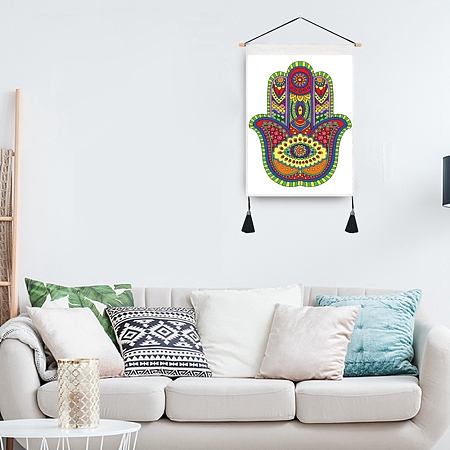 Honeyhandy Cloth Wall Hanging Tapestry, Hamsa Hand/Hand of Miriam Tapestry, Vertical Tapestry, for Home Decoration, Rectangle, Evil Eye Pattern, 653~665x345~349x1mm