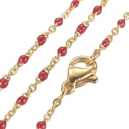 ARRICRAFT 10pcs 304 Stainless Steel Chain Necklaces, with Enamel Links, Golden, Red, 17.91