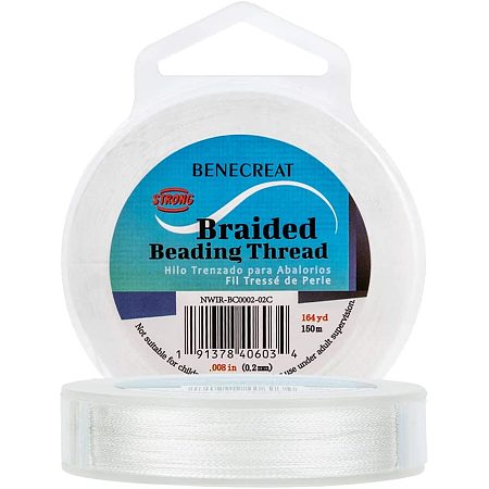 BENECREAT 0.2MM 492 Feet PE Braided Stretchy Beading Wire 4-Strand Abrasion Resistant Bead Cord for Necklace Bracelet Making, Hanging and Fishing Line