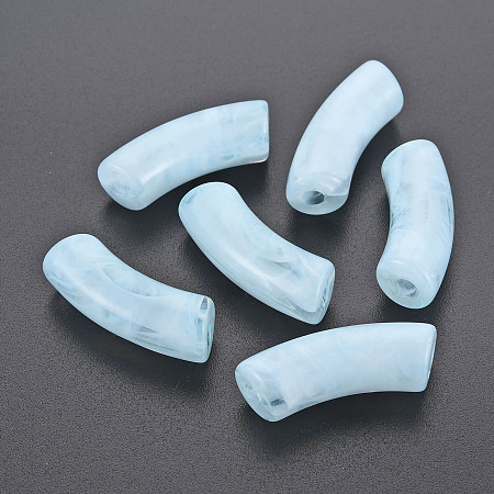 Honeyhandy Transparent Acrylic Beads, Imitation Gemstone Style, Curved Tube, Light Steel Blue, 34x11.5x13mm, Hole: 3.5mm, about 150pcs/500g