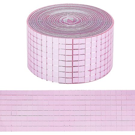 AHANDMAKER Self-Adhesive Mosaic Tiles, Pink Glass Mirror Wall Sticker Rhinestone Trimming Sticker Reflective Ribbon for Christmas Decoration, Home Living Room Decoration DIY Craft (2.5M Length)