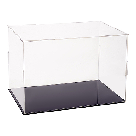 FINGERINSPIRE Plastic Minifigure Display Cases 12.2x8.3x8inch Clear Dustproof Action Figure Display Box with Black Base Display Cabine for Models, Building Blocks, Doll and Collection