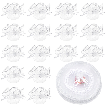 NBEADS 100 Pcs Organza Bags, Diameter 26cm Round Drawstring Organza Bags Jewelry Gift Pouches with Sequins for Birthday Wedding Party Baptism, White