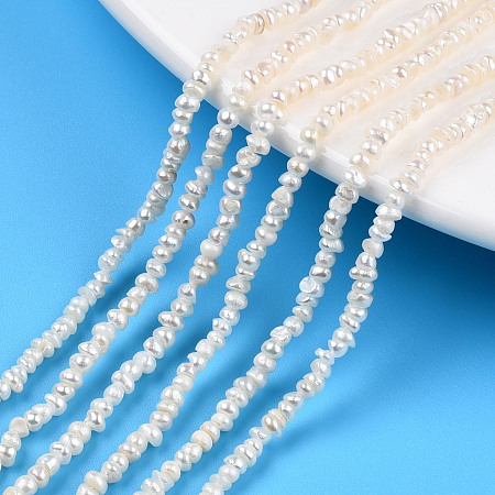 Honeyhandy Natural Cultured Freshwater Pearl Beads Strands, Flat Round, Seashell Color, 2.5~3.5x1.5~2mm, Hole: 0.5mm, about 185~239pcs/strand, 13.50 inch~13.86 inch(34.3~35.2cm)