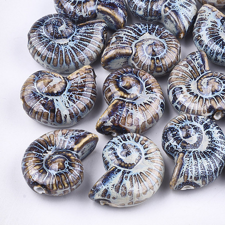 ARRICRAFT Handmade Porcelain Beads, Fancy Antique Glazed Porcelain, Sea Snail, Colorful, 39~40x30~31x16.5~18mm, Hole: 2.5~3.5mm
