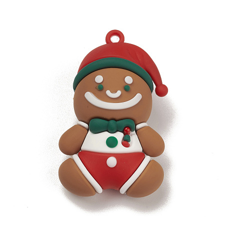 Honeyhandy PVC Plastic Christmas Style Big Pendants, Gingerbread Man, 53x31.5x24mm, Hole: 3.8mm