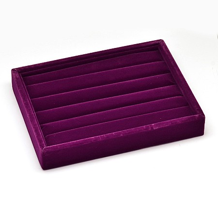 Honeyhandy Wooden Cuboid Jewelry Rings Displays, Covered with Velvet, with Sponge Inside, Purple, 20x15x3.2cm