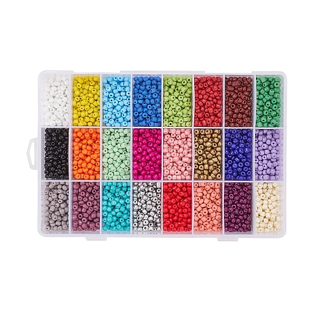 Honeyhandy 360G 24 Colors Glass Seed Beads, Opaque Colours Seed, Small Craft Beads for DIY Jewelry Making, Round, Mixed Color, 6/0, 4~5x3~4mm, Hole: 1~2mm, 15g/color