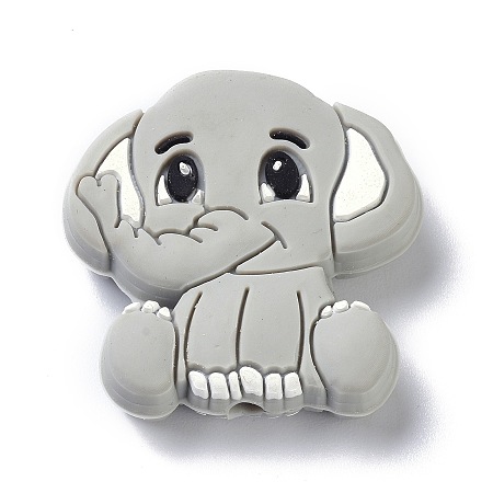 Honeyhandy Silicone Focal Beads, Elephant, Gray, 30x29x9.5mm, Hole: 2.8mm