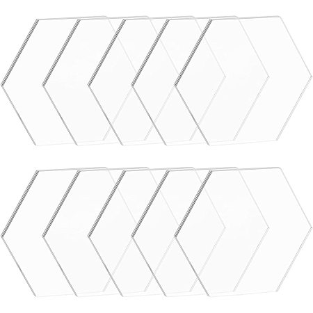 BENECREAT 10PCS 2.3x2.7 Inch Clear Acrylic Sheet 3mm Thick Hexagon Cast Sheet for Decoration, Wedding Table Sign, Coasters and Other DIY Project