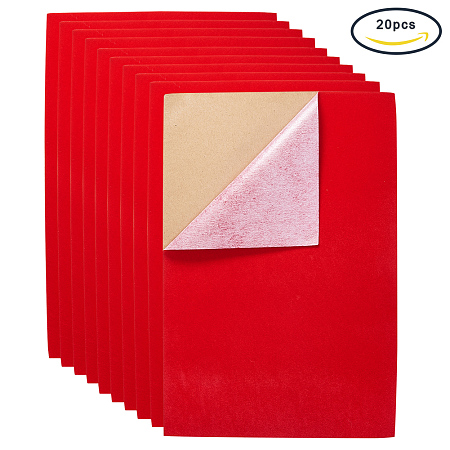 BENECREAT 20PCS Velvet (Red) Fabric Sticky Back Adhesive Back Sheets, A4 sheet (8.27