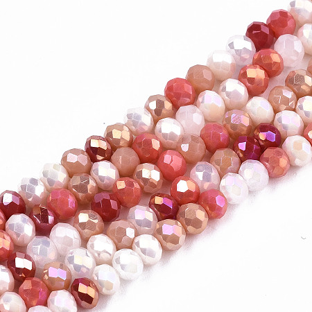 ARRICRAFT Opaque Glass Beads Strands, Faceted, AB Color Plated, Rondelle, Tomato, 3.5x3mm, Hole: 0.8mm, about 140~144pcs/strand, 15.75 inches~16.14 inches(40cm~41cm)