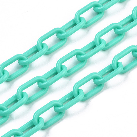 Honeyhandy Handmade Opaque Acrylic Paperclip Chains, Drawn Elongated Cable Chains, Turquoise, 13x7.5x2mm, 19.88 inch(50.5cm)/strand