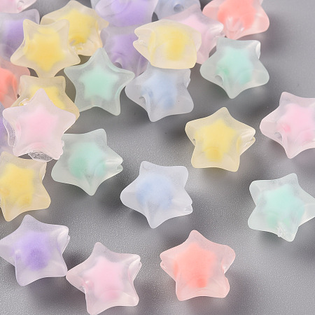 Honeyhandy Transparent Acrylic Beads, Frosted, Bead in Bead, Star, Mixed Color, 14x15x8.5mm, Hole: 2mm, about 518pcs/500g