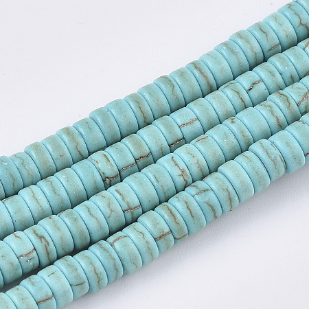 Honeyhandy Synthetic Turquoise Beads Strands, Dyed, Heishi Beads, Flat Round/Disc, Dark Turquoise, 4x2mm, Hole: 1mm, about 179pcs/strand, 15.3 inch