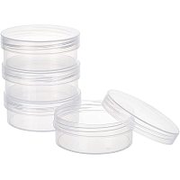 BENECREAT 4Pack PP Round Bead Storage Containers Cylinder Bead Containers Clear Storage Organizer Box 3.5x1.4 inch with Screw Lids for Eye Shadow, Powder, Beads, Jewelry and Small Items