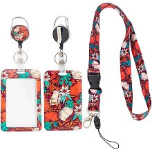 SUNNYCLUE 1 Box Flower Lanyard with ID Holder Red Floral Badge Lanyards Cute Retractable Badge Reel Clip Fashionable Hard Plastic Badge Holder Vertical Women Name Tag Protector for Teachers Nurses